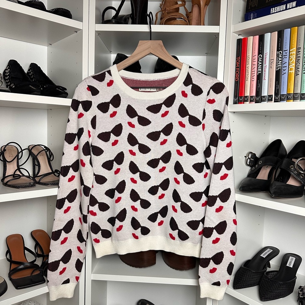 Alice + Olivia Cream and Black Patterned Sweater